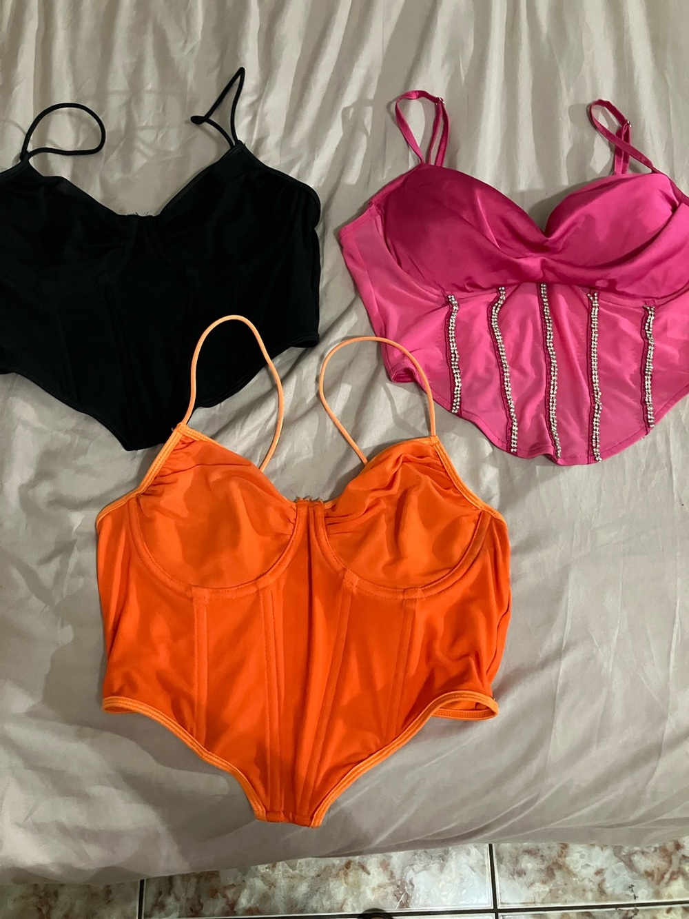 SHEIN Black, Hot Pink & Bright Orange Bustier Crop Tops